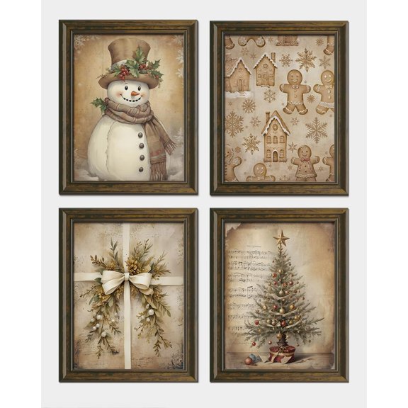 Hieng Vintage Christmas Wall Art Decor, Merry Christmas Santa Claus Wall Posters Prints Set of 4, Christmas Wall Decor Gifts for Winter Holiday Living Room Bedroom Kitchen (Unframed)