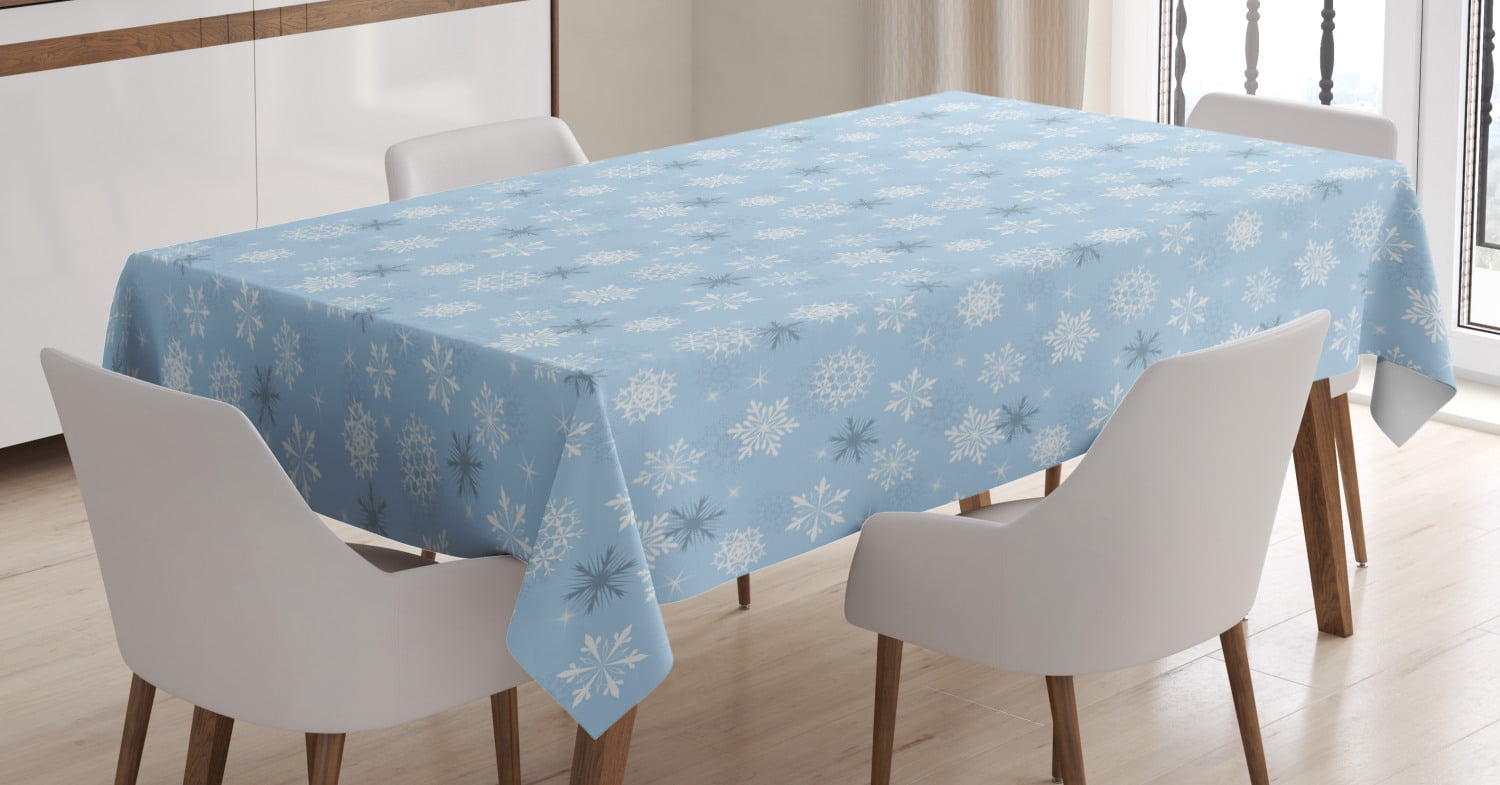 Snowflake Rectangle Table Cloth Linen Cover 54 W x 72 L for Kitchen Dining Room Party Pfrewn Winter Christmas Poinsettia Flowers Tablecloth Table Cover Home Decoration 