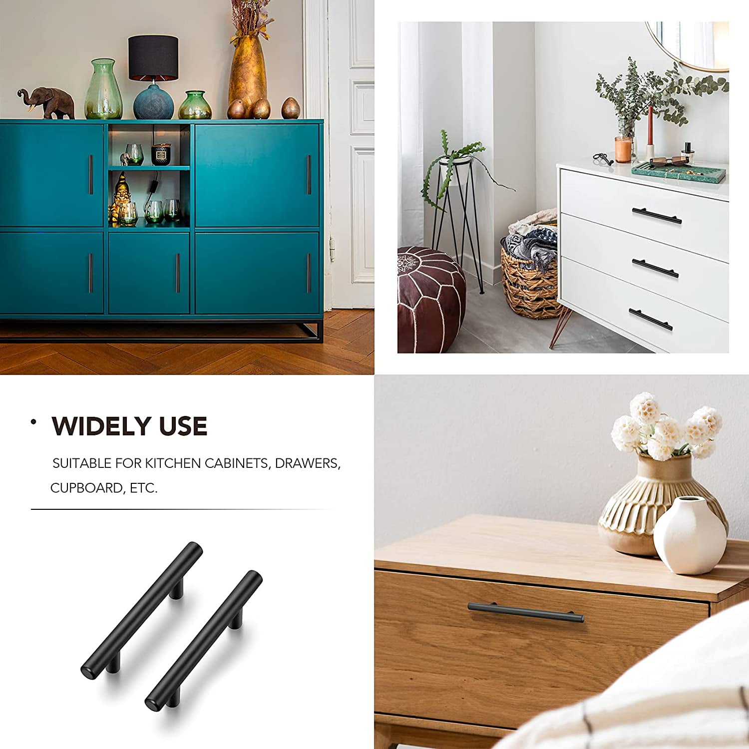 Ravinte 25 Pack 3" Hole Center Kitchen Cabinet Handles Black Cabinet Pulls 5" Overall Length Matte Black Finish