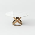 thumbnail image 5 of POVISON 51"Modern Round Glossy White Dining Table for 4, Sintered Stone Tabletop with Bronze X Carbon Steel Base, 5 of 9