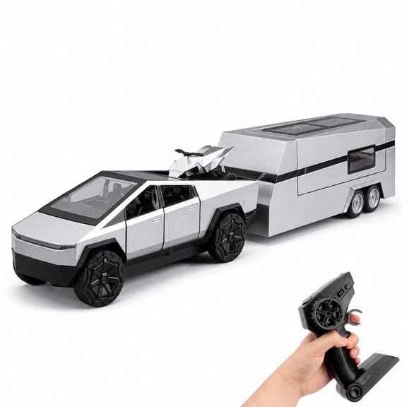 RC Radio Control Cybertruck Pickup Truck Motorhome Toy Cars, 2.4GHz Remote Control Car Toy with Sound and Light, Diecast Collectible Vehicle for Kids Adults, Gift Silver