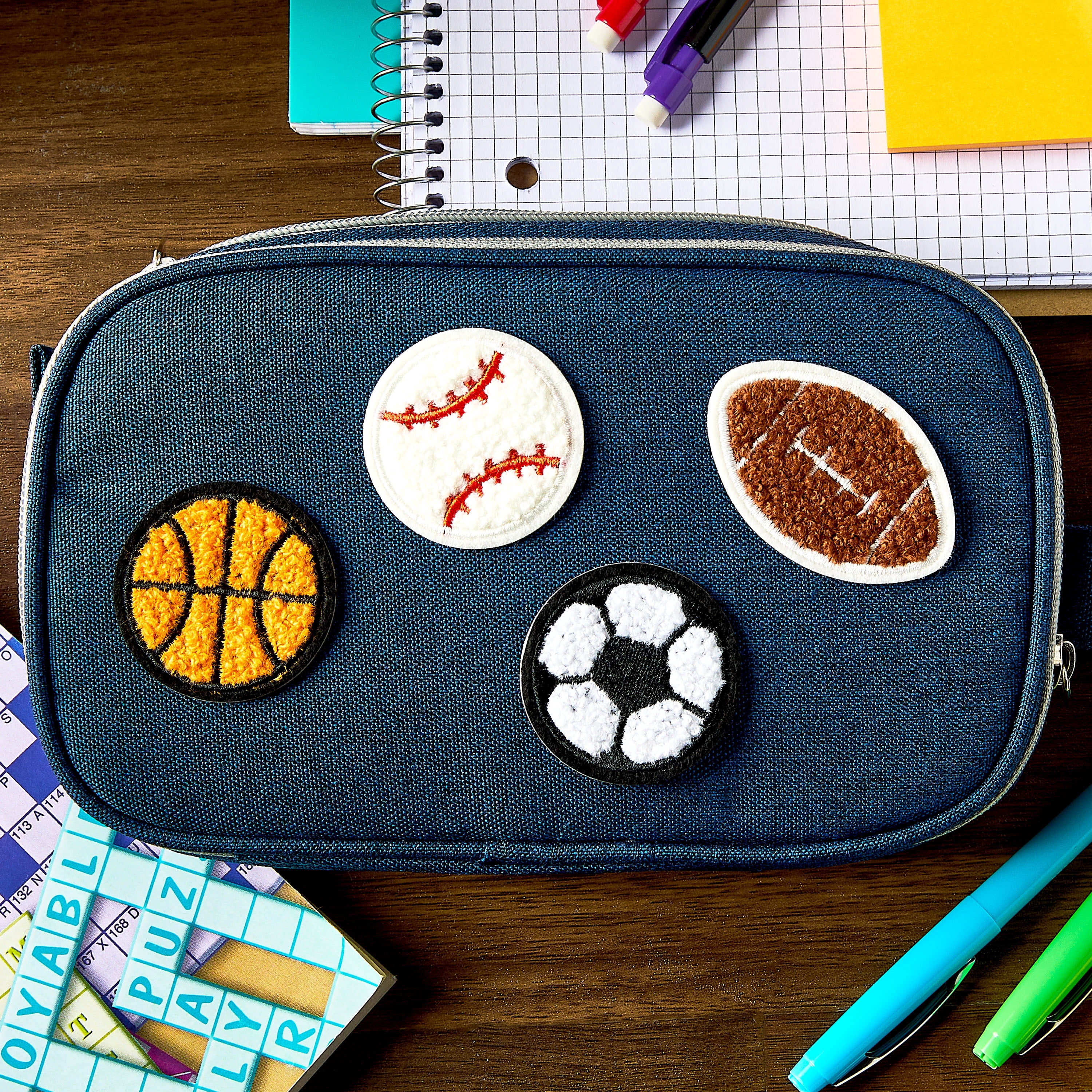 Pen+Gear Chenille Patch Stickers, 4 Count, Sport Balls, For Backpacks, Lunch Kits and Students