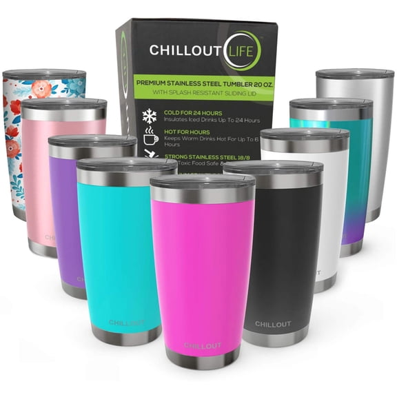 Stainless Steel Tumbler with Lid and Straw - Hot Pink by Chillout Life for Unisex - 20 oz Tumbler