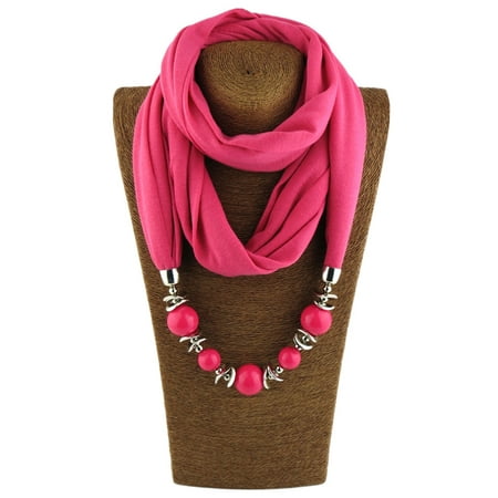 

Sorrowso Autumn Winter Fashion Beaded Pendant Scarf Necklace Statement for Women Neckerchief for Infinity Scarves Wrap Jewelry