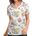 thumbnail image 1 of EGNMCR Hauts de Sarrau Femmes Mode pour Femmes Easter Rabbit Imprimé Col en V Manches Courtes Poche Haut de Tenue de Travail, 1 of 5