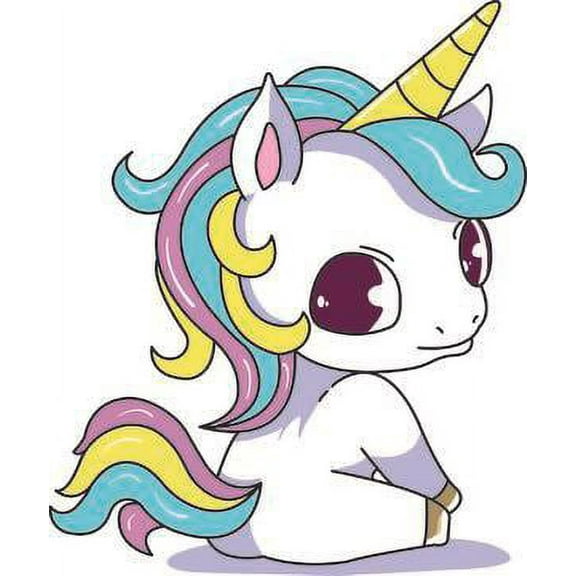 RAINBOW UNICORN - Multicolored Vinyl Home Art Rainbow Unicorn Decoration Legendary Creature Spiraling Horn Design Removable Wall Decal - Kids Nursery Bedroom Horse Animal Wall Sticker 8" x 10"