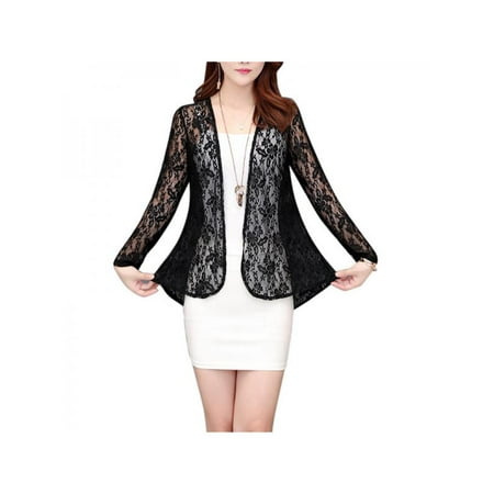 MarinaVida Ladies Women Sheer Open Front Cardigan Jacket Women Office Formal Suit Blazer Lace Short