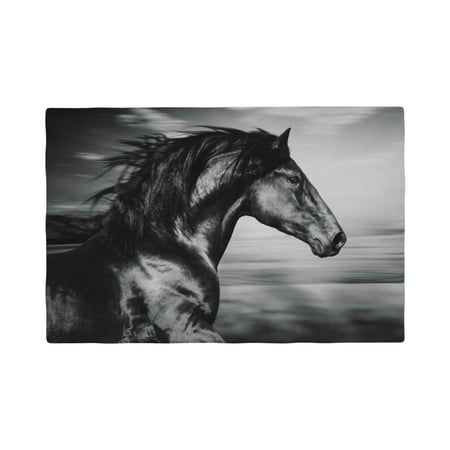 

Table Placemats Set of 4 - Running Horse Black And White 12x18 In Faux Linen Double Heat Resistant Place Mats Cloth Indoor/Outdoor Placemats Washable Table Mats for Dining Kitchen Party