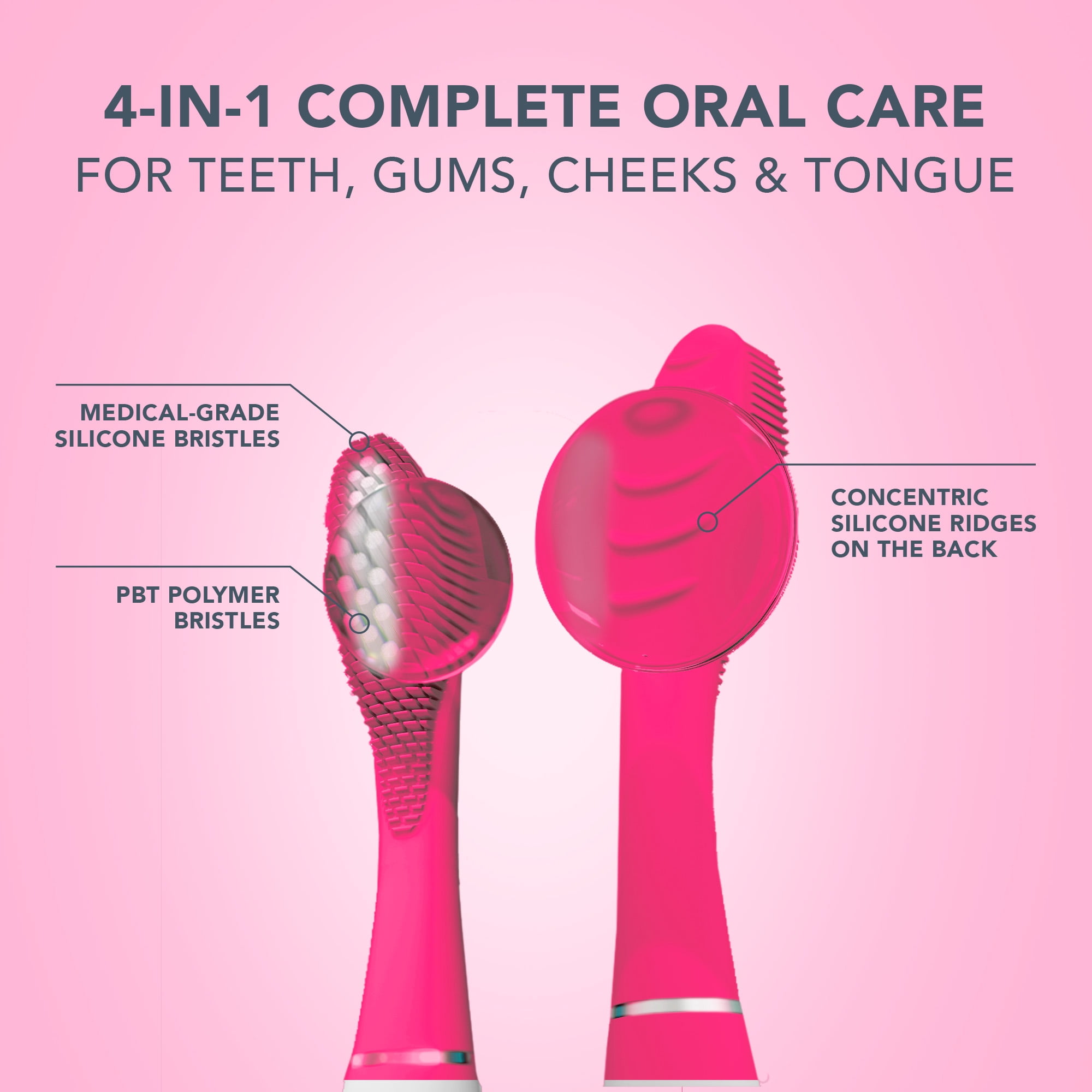 FOREO ISSA 3 Electric Toothbrush Bundle with 4-in-1 Ultra-Hygienic Silicone Cleaning and 2 Brush Heads, Fuchsia