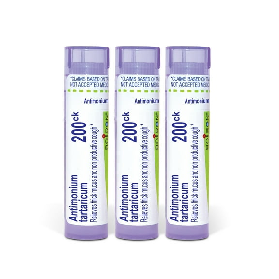 Boiron Antimonium Tartaricum 200CK, Homeopathic Medicine for Thick Mucus And Non Productive Cough, 3 Count (3 x 80 Pellets)