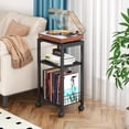 thumbnail image 3 of Small Side Table, 3 Tier Moveable Small End Table, Record Player Stand with Records Shelf, Tall Nightstand for Bedroom, Living Room, Sofa, Office, Bathroom (Pure Black), 3 of 15