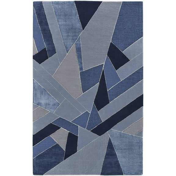 Feizy Nash Modern Geometric, Blue/Silver, 2' x 3' Accent Rug Handmade Sheen Bohemian & Eclectic Color Block Design Carpet for Living Dining Bed Room