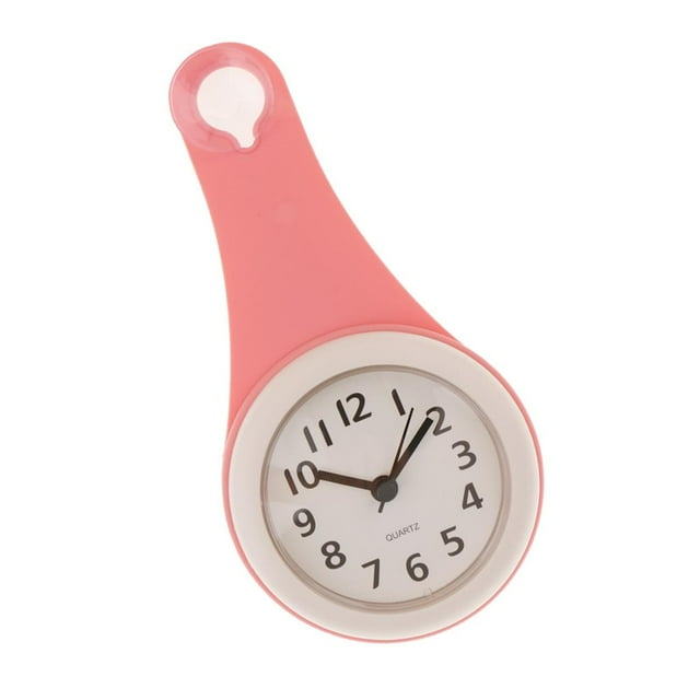 Rongfmy Non-ticking Waterproof Clock for Bathroom Shower Suction Wall Clock Pink