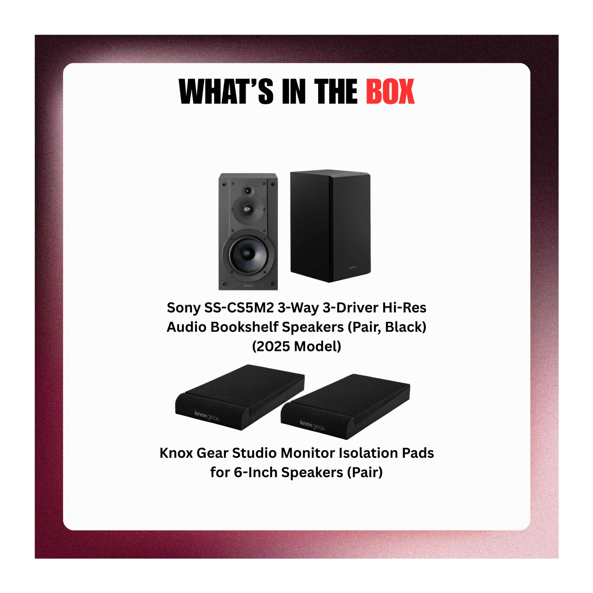 Sony SS-CS5M2 3-Way 3-Driver Hi-Res Audio Bookshelf Speakers (Pair) (2025 Model) with Studio Monitor Isolation Pads Bundle (4 Items)
