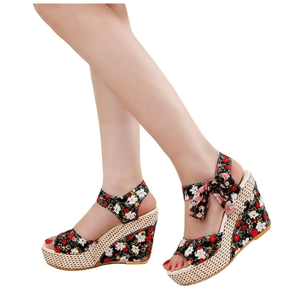 Womens Extra High Heels Dress Sandals Summer Flower Open Peep Toe Platform Wedge Dressy Sandals