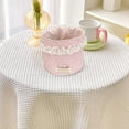 thumbnail image 4 of Quilted Fabric Desktop Organizer Basket, Light Blue Decorative Storage with Lace Trim & Polka Dot Interior, Korean Style Office Desk Tray for Makeup, Stationery, Jewelry (5.5x5.9in), 4 of 5