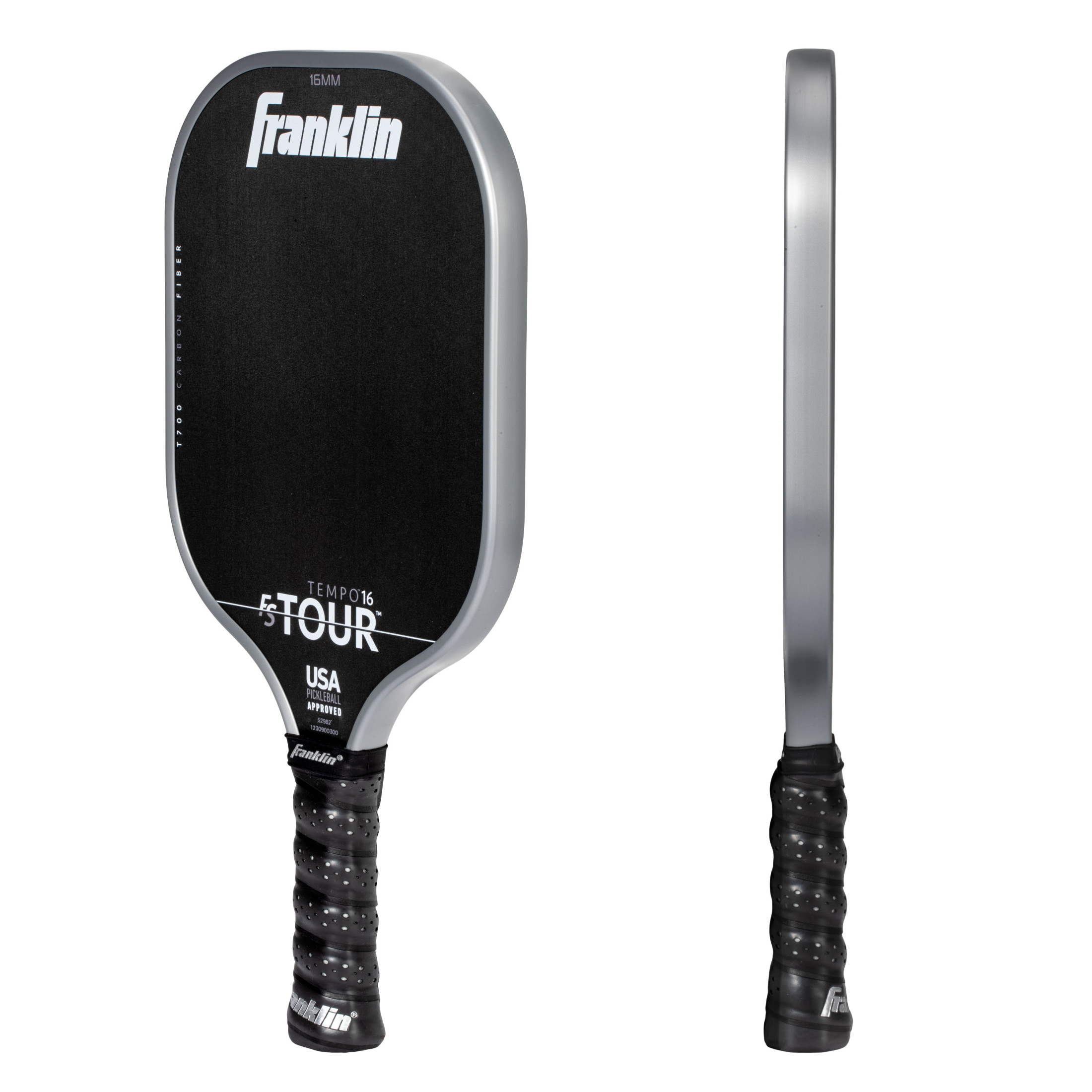 Franklin Sports Pro Pickleball Paddles - FS Tour Series Carbon Fiber Pickleball Paddles - Official USA Pickleball (USAPA) Approved Paddles - Tempo Pro Player Paddle - 16mm Polymer Core - Gray