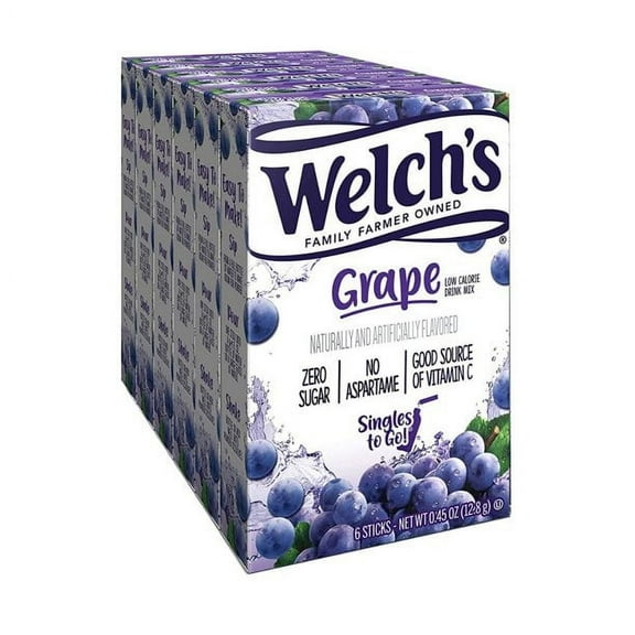 Welch's Singles To Go Water Drink Mix - Powder Sticks, 6 Boxes with 6 Packets Each - 36 Total Servings, Grape, 0.45 Ounce (Pack of 6)