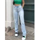 thumbnail image 3 of Lavado Jeans Denim Mujer Pantalones rectos Bolsillos Cintura alta Hasta el tobillo Suelto Desgastado Sólido Casual Nocias Vintage 2024, 3 of 5