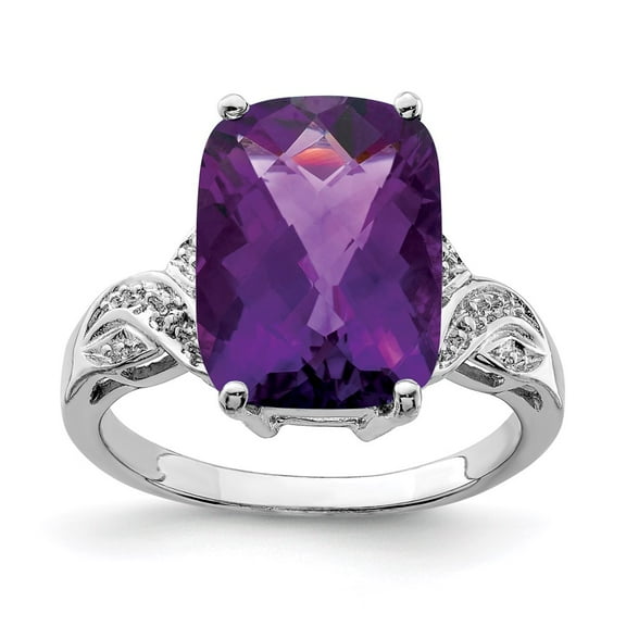Sterling Silver Rhodium-plated Checker-Cut Amethyst Ring QR3201AM