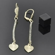 Silver Dangly Long Heart Earring With Cubic Zirconia By Folks Jewelry