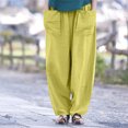 thumbnail image 2 of ClodeEU Women's Harem Pants,Lightweight Loose Fit Capri Pants, Elastic Waist Linen Pants With Pockers Yellow,Womens Plus XL, 2 of 8