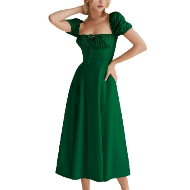 Gibobby Vestido casual de punto para mujer Vestido halter con estampado comodo y delgado de color solido dividido estilo frances de verano para mujer Verde CH Bodega Aurrera en linea
