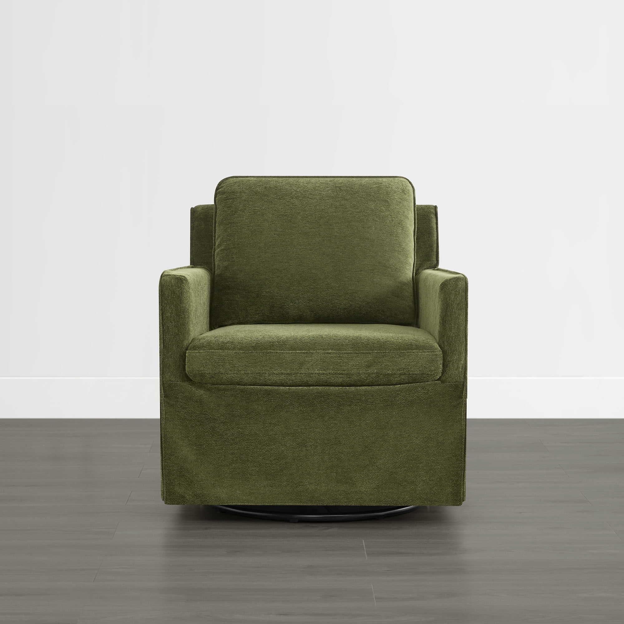 Spruce & Spring Upholstered Swivel Glider Accent Chair for Living Room, Nursery and Bedroom, Reversible Cushions, Track Arms, Modern Lounge Chair, Green
