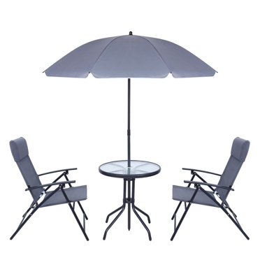 Outdoor Dinning Set, Patio Furniture Set, Patio Set with 2 Folding Chairs, 1 Glass Table & 1 Umbrella