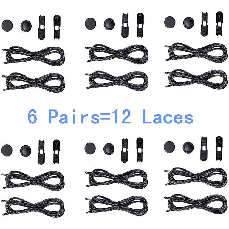 No Tie Shoelaces for Kids Adults Elastic Shoe Laces Lock Ribbon, 6 Pairs Replace Tieless Shoe Laces for Sneakers, Adult Unisex, Black