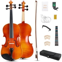 HarmonyStrings Violin 4/4 Full Size Set Fiddle, Acoustic Violins Complete Kit with Handcrafted Board, Starter Lightweight Hard Case for Beginners Glossy