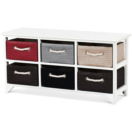 costway wicker basket storage unit chest wooden frame 6 drawer