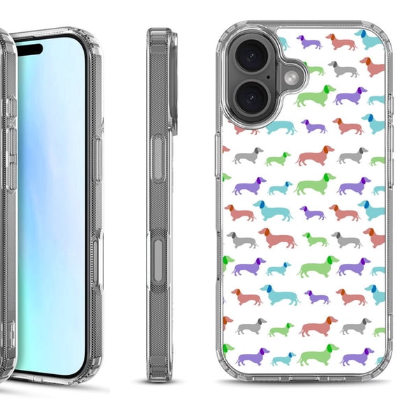 For iPhone 17 Shockproof Protective Phone Case, by OneToughShield - Colorful Dachshund/Puppy