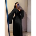 thumbnail image 3 of AURA Women Plus Size V Neck Bodycon Long Dress Elegant Long Sleeve Solid Color Dress, 3 of 5