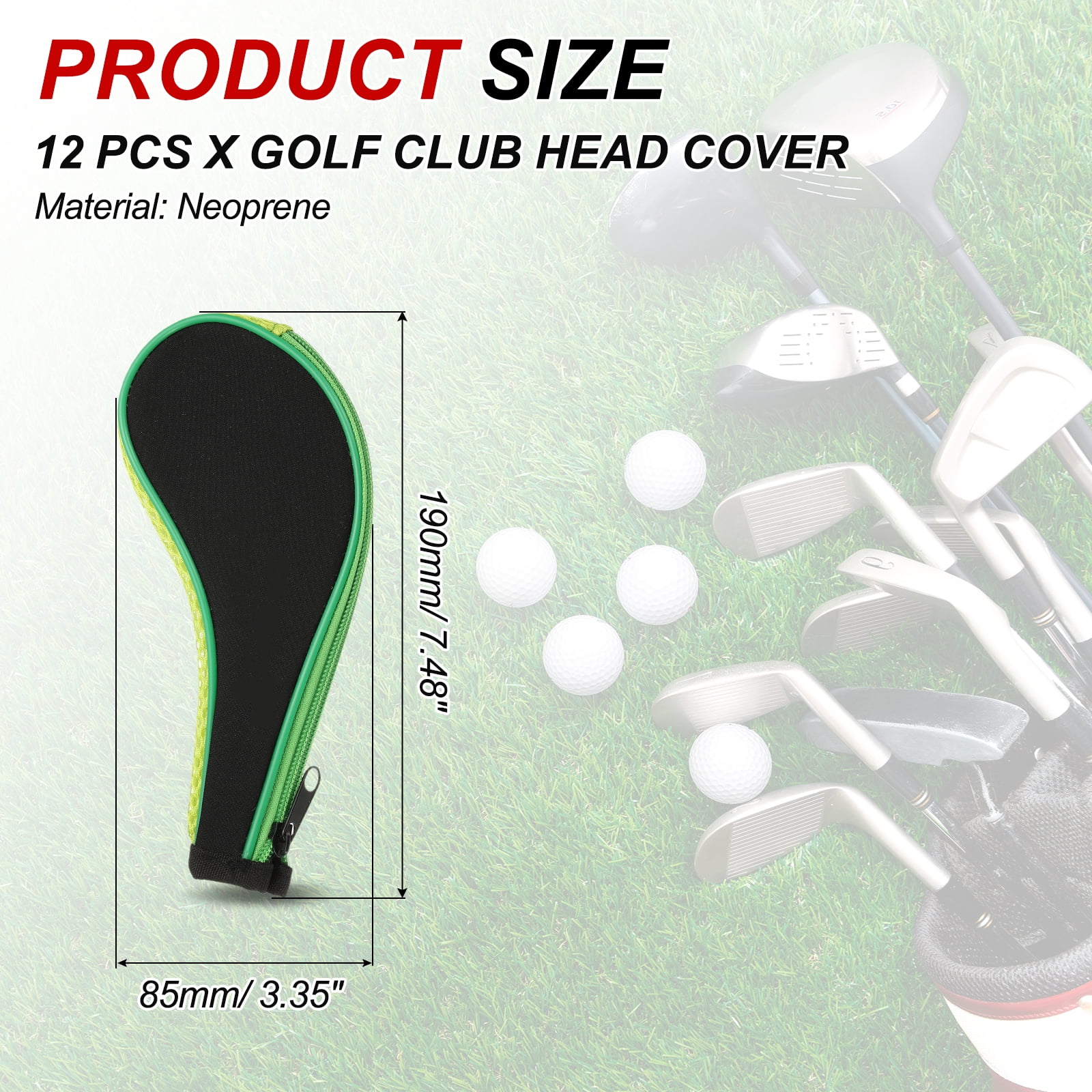 Golf Club Head Cover, 12 Pcs Neoprene Driver Headcover Golf Lovers Gifts for Men Women Black/Green