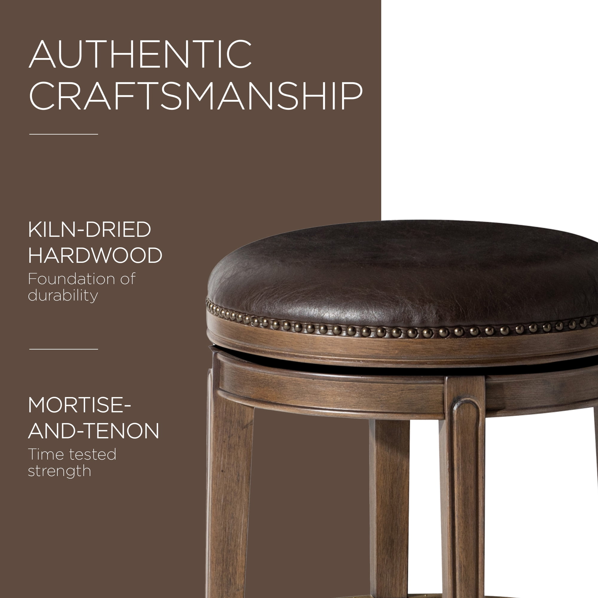 Maven Lane Alexander Backless Bar Stool, Walnut Finish w/ Marksman Saddle Vegan Leather