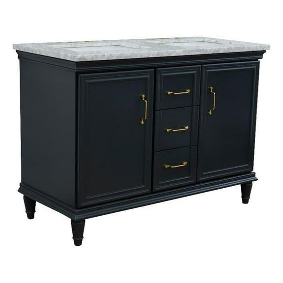 49 in. Double Wooden Vanity Dark Gray with White Carrara Rectangle Sink