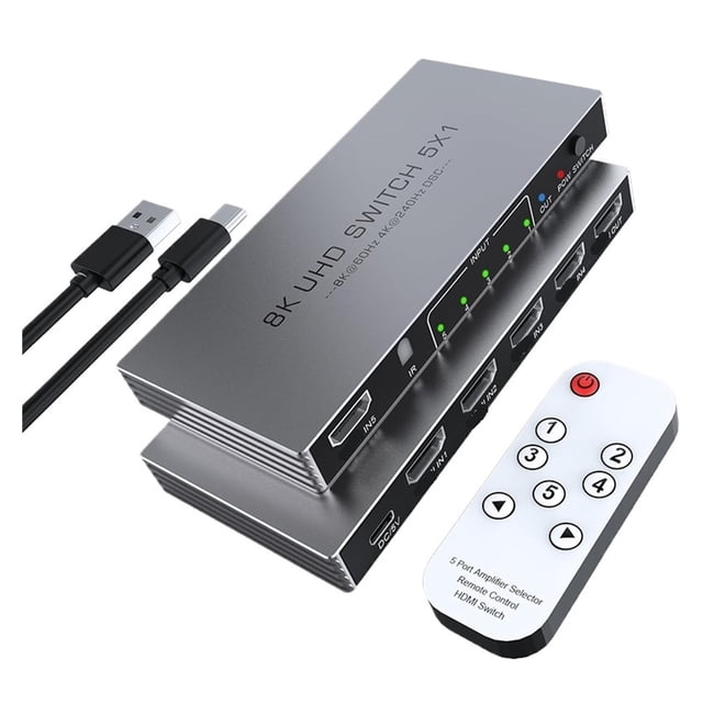 8K 2.1 Ultra HD Switch, Smart 5 Port 48Gbps Video Display Hub