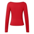 thumbnail image 5 of Women's Sexy Long Sleeve Crop Top Square Neck Basic Slim Fit T Shirt, 5 of 5