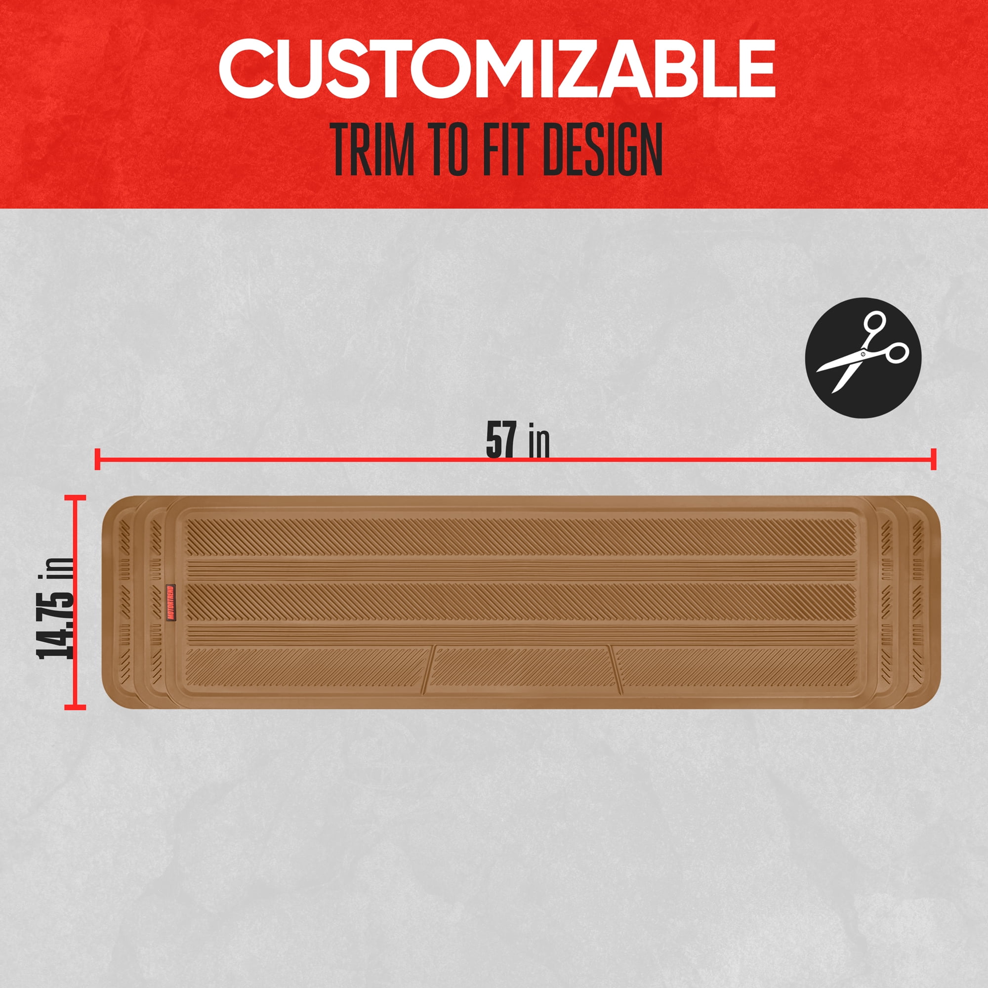 Motor Trend Heavy Duty Rear Back Seat Floor Mats 2nd or 3rd Row Floor Mat for Car, SUV & Van - All Weather SUV Beige Runner Rubber Mat - Floor Runner Back Row Floor Mat Interior Accessories 57x15