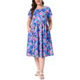 thumbnail image 2 of Agnes Orinda Women's Plus Size Dress Floral Print Crew Neck Tulip Short Sleeve Flowy Summer Midi A Line Dresses with Pocket 3X Blue Purple, 2 of 6