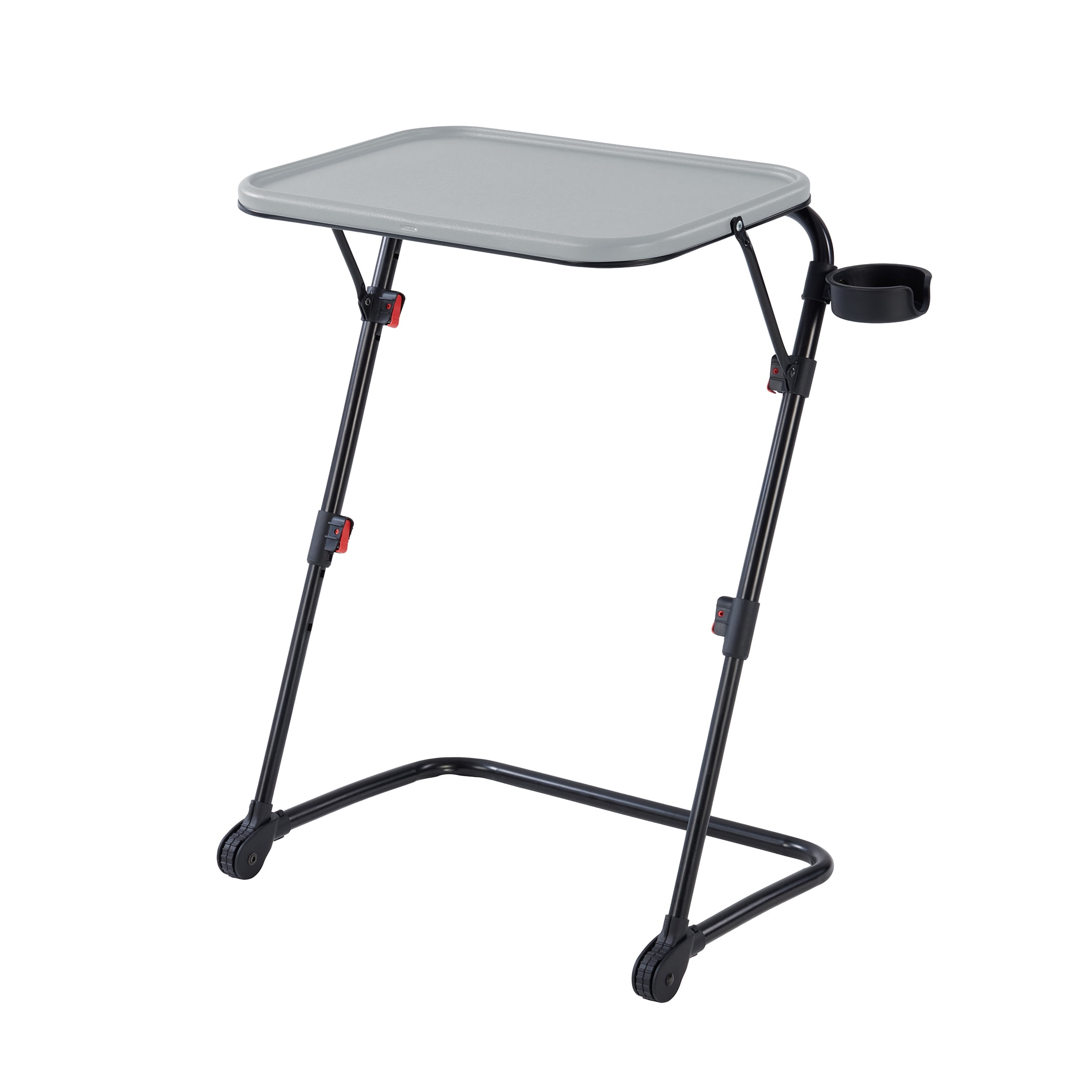 (4 pack) Mainstays Adjustable Folding TV Tray with Cup Holder, Gray