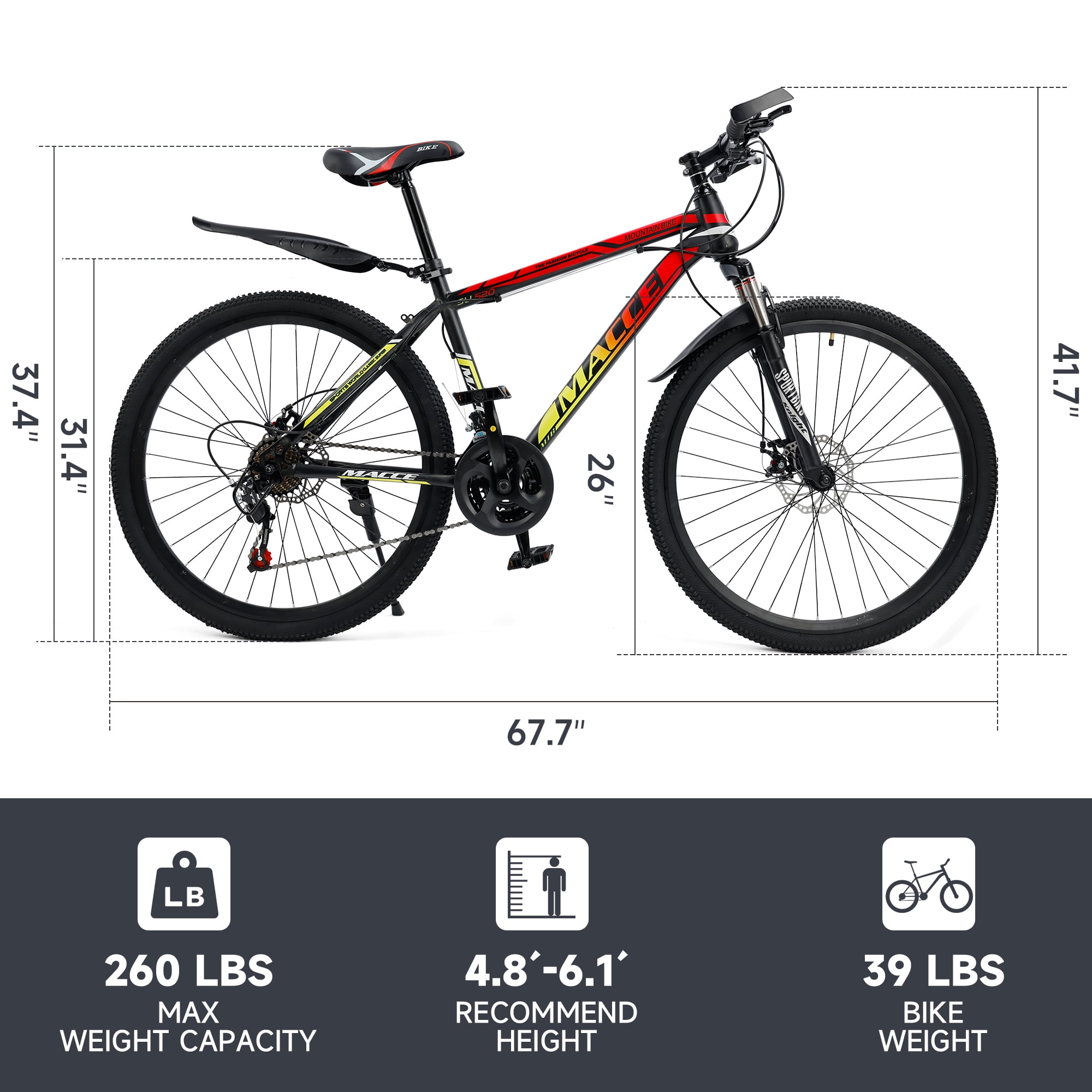 Mountain Bike, 24 Speeds with Disc Brakes High-Carbon Steel Frame Mens Womens Mountain Bike, 24 26 27.5 Inch Front Suspension MTB Bicycle for Adult & Teenagers