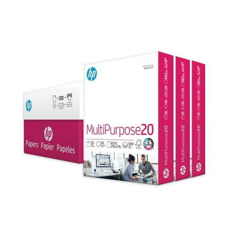 New HP MultiPurpose20 Paper, 96 Bright, 20lb, 8.5 x 11, White, 500 Sheets/Ream, 3 Reams/Carton,Each