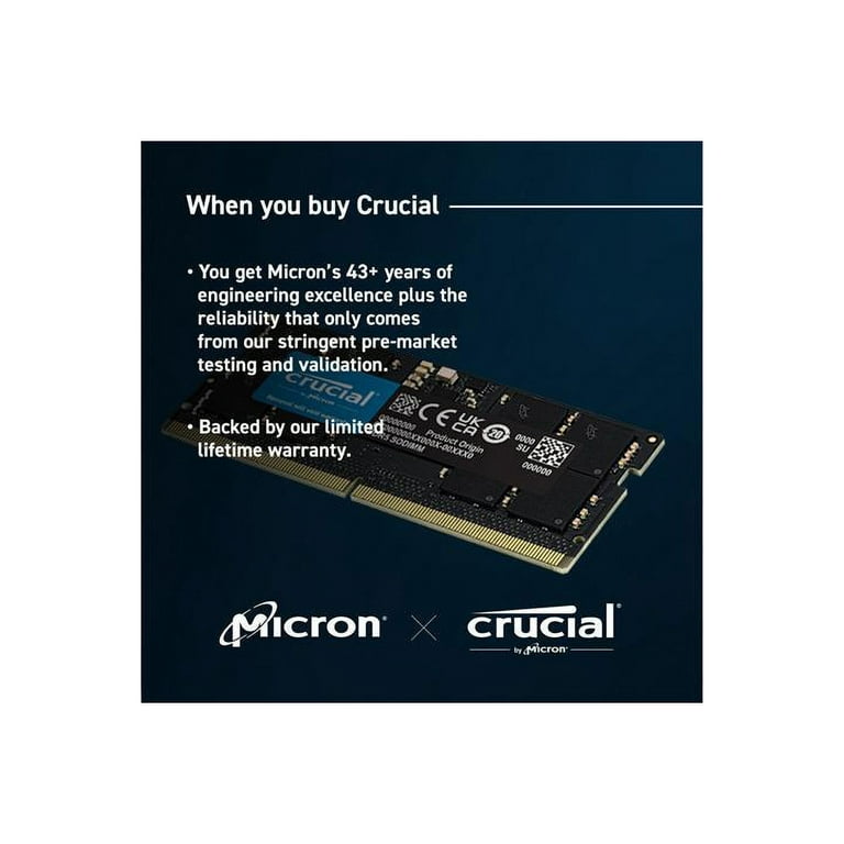 Crucial 64GB (2 x 32GB) DDR5 SDRAM Memory Kit - For Notebook - 64 GB (2 x  32GB) - DDR5-4800/PC5-38400 DDR5 SDRAM - 4800 MHz Dual-rank Memory - CL40 -  