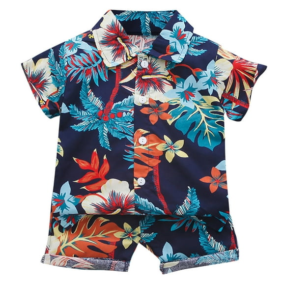 Hienoo Newborn Boys Summer Outfits Hawaii Short Sleeved Beach Shirt Shorts Set for Kids
