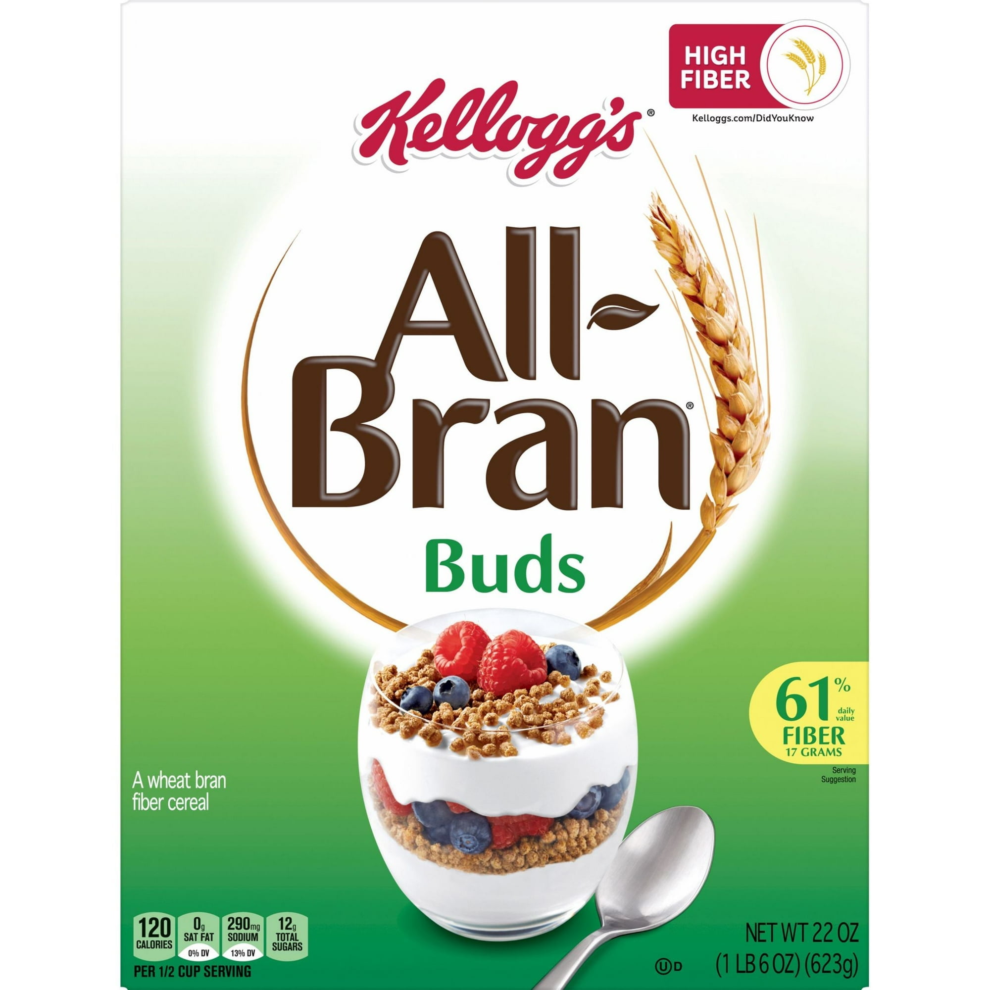 Kellogg's All Bran Buds Breakfast Cereal, 8 Vitamins and Minerals, High Fiber Cereal, Original, 22oz (Pack 6)