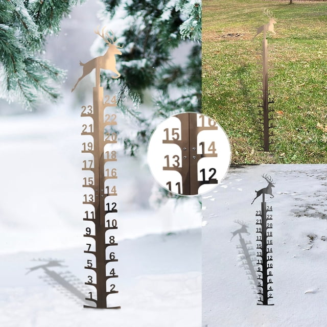 Xihbxyly Medidor de Nieve de 24 Pulgadas, Diseño de Metal Hecho a Mano, Construcción Robusta, Decoración de Jardín Al Aire Libre, Adorno de Copo de Nieve, Fácil Instalación, Decoración de Invierno, R