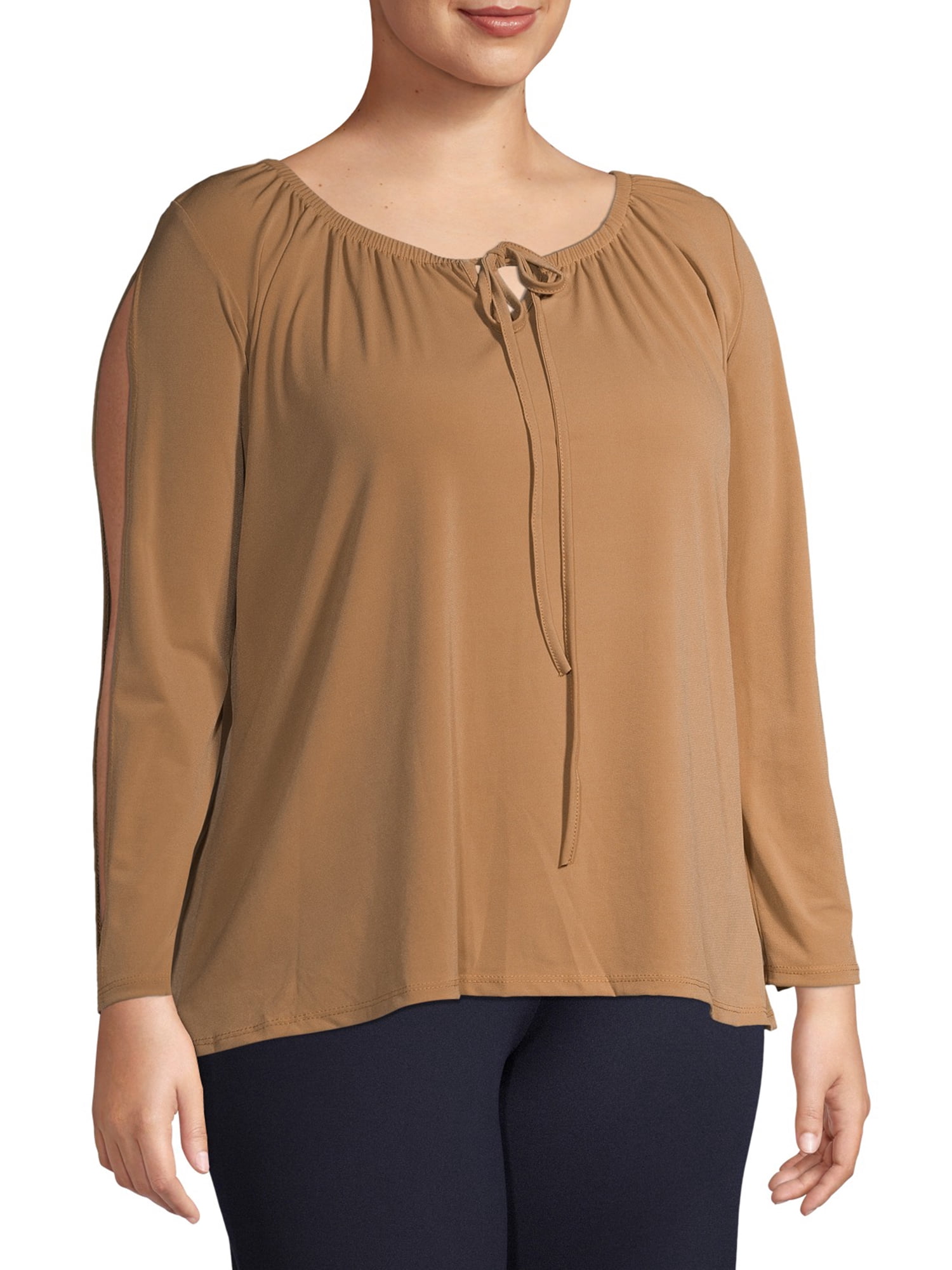 Ella Samani Women's Plus Size Tie Front Long Sleeve Top