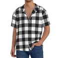 thumbnail image 2 of Kuqiui Black White Plaid Print Men's Button Down Shirts Short Sleeve Casual Shirts Hawaiian Shirts Vacation Wedding Shirts with Pocket-Small, 2 of 5